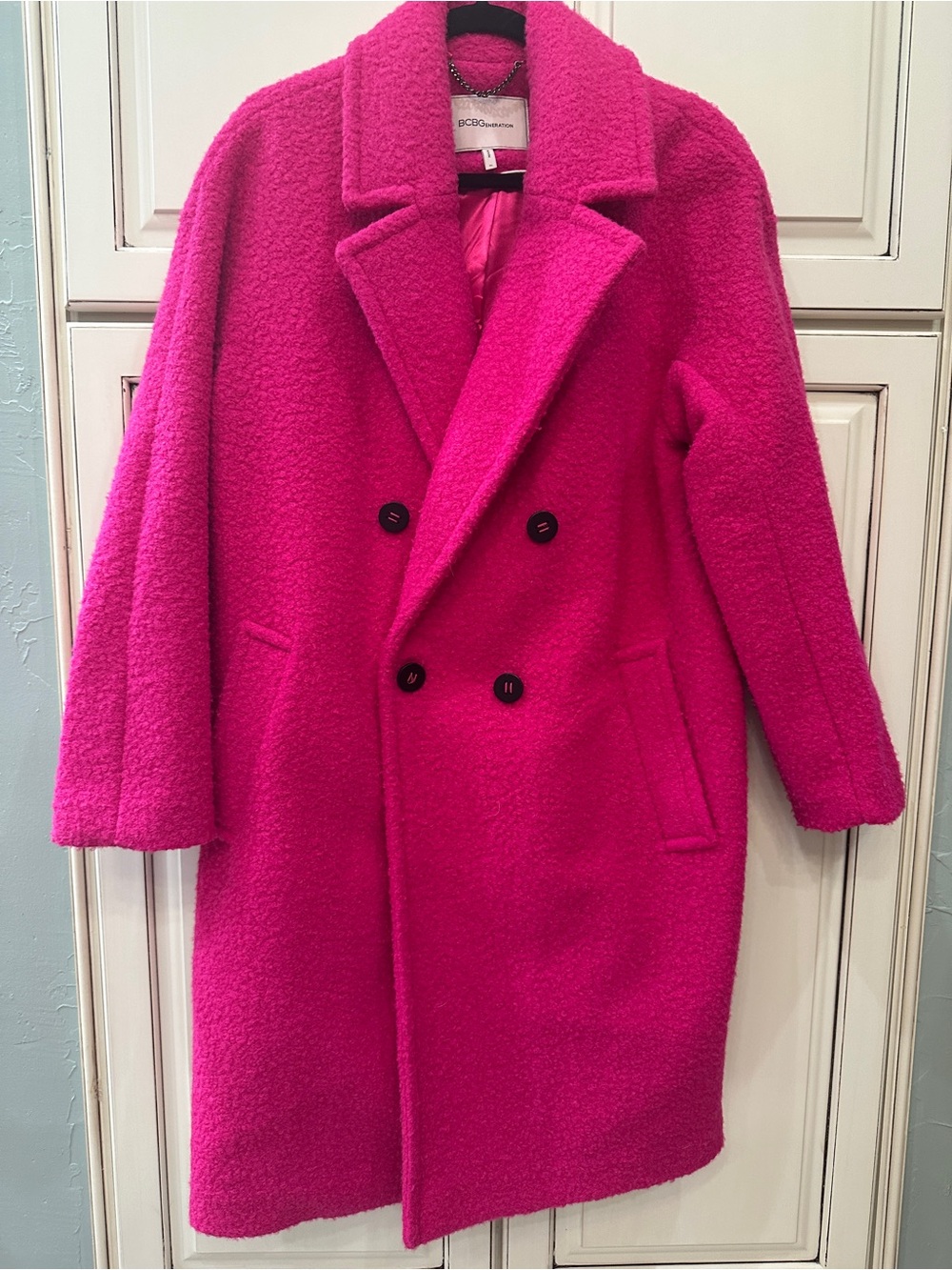 BCBGeneration Hot Pink Double-Breasted Wool Coat - Size XL
